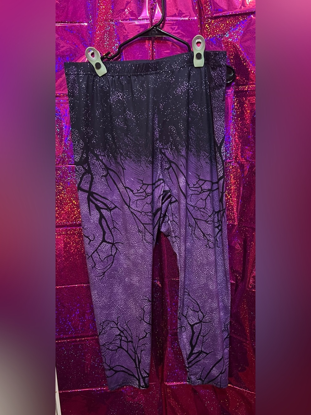 Source Unknown Purple and Black Tree-Branch Leggings